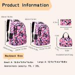 3Pcs Geometric Print Kids Backpack Set for Girls with Lunchbox, Capacity Elementary Middle School Bag Girls Backpack and Lunchbox Set