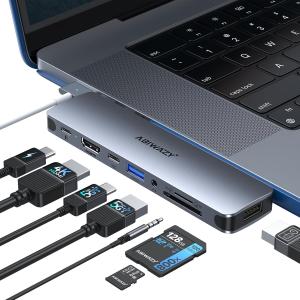 USB C apter HDMI USB Multiport Hub,8 in 2 Accessories with 4K@60hz HDMI,Thunderbolt 3,USB C and 3 USB A 3.0 Data Ports SD TF Card Reer, Audio (Grey)