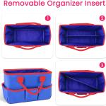 Godery Desktop Tote and Organizer, Teacher Helper Bag for Arts, Books, Stationery, Office Desk, Make-up Storage with Handles for Travel (BLUE)