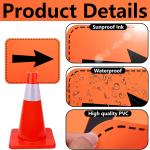 8 Pcs Traffic Cone Arrow Signs, 12.5" x 10.4" Reversible Directional Cone Top Signs for Yard Ro Barrice Construction Warning