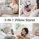 LULULOOK Ultra Fluffy Kindle Pillow Stand for Reing, Lap Tablet Pillow Stand with Snack Bowl & Flodable Arm Compatible with iP, Phone and 4.7-14.6” Tablet for Book Reing in Bed