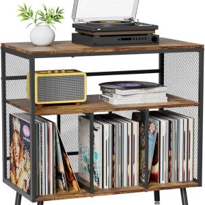 VyGrow Record Player Stand with Vinyl Storage, 3-tier Turntable Stand Holds Up to 220+ Albums, Large Record Player Table Storage Rack for Home Office