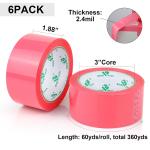 BOMEI PACK Rose Pink Packing Tape with Dispenser, 2.4 Mil 1.88 Inch x 60 Yards, 6 Refills Rolls Color Pink Box Tape for Moving, Shipping and Packaging
