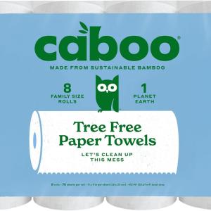 Caboo Tree Free Paper Towels, 8 Rolls, Earth Friendly Sustainable Kitchen Paper Towels with Strong 2 Ply