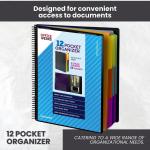 Performore - 12 Pocket Spiral Subject Organizer with 6 Dividers, Folder Organizer Spiral Binder with Front Cover Pocket and Customizable Cover, Erasable Write On Tabs for Documents Files Projects