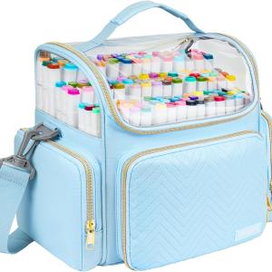 Large Marker Organizer Case for 200-300 Markers,Travel Marker Storage Bag with Dividers and 4 Pockets,Marker Organizer Holder for Paint Brushes,Colored Pencils and Other Art Supplies,Bag Only,Blue