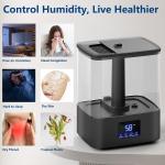 KZF Top Fill Humidifiers for Bedroom & 60H Runtime - Cool Mist Humidifier, 3 Mist Levels, 8H Timer, Essential Oil Tray, Humidity Display, Quiet for Bedroom, Baby, Plants, Large Room (Black, 4L)