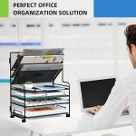 4-Tier Paper Organizer + 3-Pocket File Holder + Drawer + Pen Holders, Desktop File Organizers Paper Tray for Office Supplies School Classroom Organization (Black, No Drawer & Pen Holder)