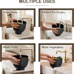 Colander for Kitchen, 6 QT Metal Colander with Wood Handle, Essentials Kitchen Ggets Strainers and Colanders Food Strainer Basket for Draining Pasta Strainer, Vegetable & Fruit, Black