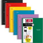 Five Star Spiral Notebook + Study App, 6 Pack, 1 Subject, Wide Ruled Paper, 8" x 10-1/2", 100 Sheets, Fights Ink Bleed, Water Resistant Cover, Assorted Colors (38042)