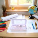 7Pcs Pink Compass Protractor Set with Portable Box Geometry Drafting Tools Set Multi-Purpose Math Drawing Rulers for Boy Girl Drafting Tools and Drafting Kits