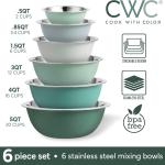 COOK WITH COLOR Stainless Steel Mixing Bowls Set - Nesting Bowls, 6 Pieces, Green