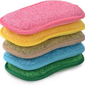 Multipurpose Kitchen Scrub Sponges, Heavy Duty Cleaning Non-Scratch Scrub Sponge, Reusable Microfiber Sponge for Household Cleaning, Random Colors (Multicolour)