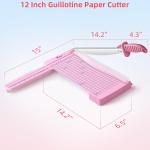 Firbon 12" Guillotine Paper Cutter with Hidden Ruler, Compact Heavy Duty 12-Sheet Capacity Trimmer for Cardstock, Photos, Scrapbooking, Office, Classroom, Studio (Pink)