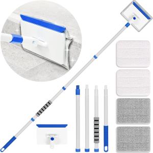 Baseboard Cleaner Tool with Handle, Wall Cleaner with Extendable Long Handle ,Door Frame Cleaning Tool Including 4 Reusable Cleaning Ps. Quick Clean Baseboard Cleaning, Ceiling and Wall.
