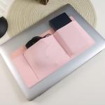 3-Pocket Organizer, mouse holder for laptop stick on – external hard drive sleeve for MacBook, laptop mouse holder (Pink)