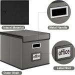 Huolewa Faux Leather File Organizer Box with Lid, Collapsible Hanging File Folder Box Organizer with Plastic Slides, Decorative Home/Office Filing System Boxes for File and Folders Storage