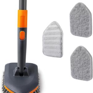 Tile Tub Scrubber Brush with 3 Different Function Cleaning Hes and 56" Extendable Long Handle-No Scratch Shower Scrubber for Cleaning Bathroom Kitchen Toilet Wall,Bathtub,Sink,Grey