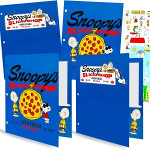 Peanuts Snoopy School Folders - 4 Pack Laminated Plastic Folders with Stickers & Door Hanger