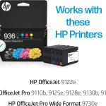 HP 936 Black, Cyan, Magenta, Yellow Ink Cartridges (4-Pack) | Works with OfficeJet 9120, Pro 9110, 9120, 9130, Wide Format 9730 | Eligible for Instant Ink | 6C3Z5LN