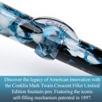 Conklin Mark Twain Crescent Filler Fountain Pen - Blue Array with Chrome Trim - Fine Nib - Luxury Writing Instrument