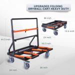 Upgre Folding Drywall Cart Heavy Duty,Drywall Dolly Lo 2200 lbs Capacity,Panel Cart with Extended Large Deck,Panel Dolly Handling Plywood Sheetrock Glass and Windows Service
