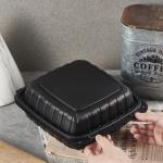 8X8 3-Compartment 50-Pack Plastic Clamshell Takeout Food Trays Heavy Duty Togo Disposable Box Carryout Meal Prep Packaging Catering Hinged Containers With Secure Snap Lid (Formerly FULING)