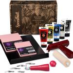 Speedball Deluxe Block Printing Kit - Includes Inks, Brayer, Bench Hook, Lino Handle and Cutters, Speedy-Carve Block, Mounted Linoleum Block (3472)