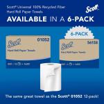 Scott Professional Universal 100% Recycled Fiber Hard Roll Paper Towels, Bulk (56158), Hardwound 1.5' Core, Absorbency Pockets, Compressed, White (6 Rolls at 800' Each, 4,800'/Case)