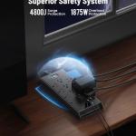 Surge Protector Power Strip 4800J, LeZone 10Ft Long Extension Cord Flat Plug, 12 Outlets 2 USB C 2 USB Ports, Wall Mountable, 20W Desk Charging Station, Black