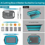 Gintan Camping Cutting Board, 9-in-1 Collapsible Chopping Board with Colander, Kitchen Vegetable Washing Basket for Camping, Camping Gifts Camping Accessories for RV Campers (Blue+Grey)