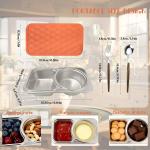 4 Pack Stainless Steel Snack Container with Spoon and Fork,Snack Containers with Silicone Lids,Compartment Reusable Leak-Proof Design for Outdoor Camping Portable Food Storage