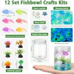 12 Set Fishbowl Craft Kit with Plastic Fish Bowl Floating Fake Goldfish Aquarium Plant Glow in The Dark Rock Seashell Mini Fish Tank Decoration Accessories for Party Supplies School Classroom