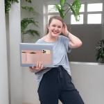 3-Pocket Organizer, mouse holder for laptop stick on – external hard drive sleeve for MacBook, laptop mouse holder (Pink)