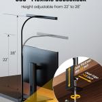 SUPERDANNY LED Desk Lamp for Office Home, Eye-Caring Desk Light with justable Gooseneck, 12W Touch Control Dimmable Brightness, Architect Clamp Lamp with USB apter for Reing Study Workbench