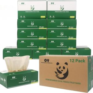 Unbleached Bamboo Facial Tissues - 12 Boxes of 100% Natural, Hypoallergenic, 134 Sheets per Box, FSC Certified, Eco - Friendly, Ultra - Soft & Gentle for Everyday Home and Office Use
