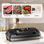95kpa Vacuum Sealer Machine, Commercial Full Automatic Food Sealer, Food Vacuum Sealing Machine with Cutter, 10 Pre-cut Bags & Bag Rolls and Accessory Hose, Fully Starter Kits - Black Gold