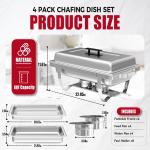 IMACONE 4 Pack Chafing Dish Buffet Set, 8QT Stainless Steel Rectangular Chafers and Buffet Warmer Sets for Catering, with Food & Water Pan, Lid, Foldable Frame, Fuel Holder for Event Party Holiday