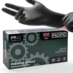 PACIFIC PPE 6-mil Heavy Duty Black Nitrile Gloves, Chemical Resistant, Food Safe, Latex Free Disposable Gloves for Mechanic, Cooking, and Cleaning, 100PCs, XL