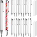PYD Life 20 Pack Sublimation Pens Blanks White Aluminum Ballpoint Pens with Silver Clip and Come with 25 Pieces Shrink Wrap Films,DIY Personalized Pen for Office School Stationery Supplies