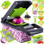 Vegetable Chopper, Pro Onion Chopper, 14 in 1Multifunctional Food Chopper, Kitchen Vegetable Slicer Dicer Cutter,Veggie Chopper With 8 Bles, Chopper With Container-kitchen essentials(Grey)