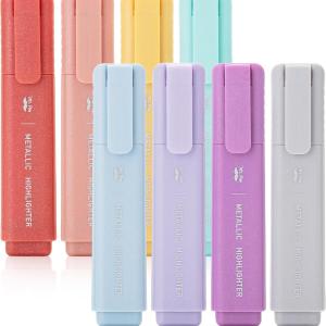 Mr. Pen- Glitter Highlighters, 8Pack, Metallic Colors, Chisel Tip Aesthetic Highlighters, Cute Markers, Christmas Gift