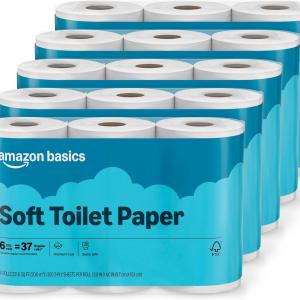 Basics 2-Ply Soft Toilet Paper, 30 Rolls (5 Packs of 6), Equivalent to 185 Regular Rolls, Packaging May Vary
