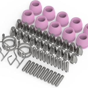 YESWELDER 54PCS AG-60 Plasma Cutter Torch Consumables Kit(Standard)/ 20 x .040'' Nozzles 20 x Electrodes 10 x Cups 4 x Brackets