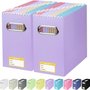 BALEINE File Organizer Box, Cardboard File Folder Organizer with Handle for Letter Size, Portable Collapsible Hanging Filing Box for Home Office Document Storage (2 Pack, Lavender)