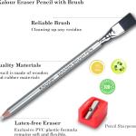 KALOUR Detail Eraser Pencil - 6pc Eraser Pencils with Brush and 2pc Sharpener,Erasing Small Details or d Highlights for Sketching, Charcoal Drawings. Fine Detail Eraser for Beginners & Artists
