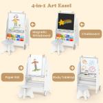 INFANS Easel for Kids with Stool, 4-in-1 Double-Sided justable Magnetic Chalkboard with Paper Roll, Bookshelves, Wheels, Wooden Standing Painting Drawing Art Board for Boys Girls