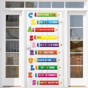 Cinrobiye Classroom Rules Poster Stickers, Inspirational Motivational Posters Window Door Clings Decorations Stickers for Teachers,Bulletin Board and Wall Decor for Preschool Elementary Middle School