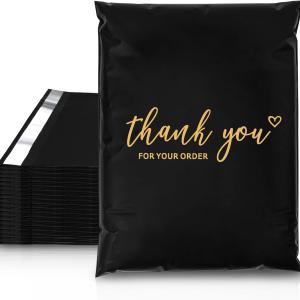 JinRuiKJ Thank You Poly Mailer 10x13 Inch 100 PCS, Shipping Bags for Clothing, Packaging Bags for Small Business, Strong hensive, Waterproof and Tear-Resistant Mailing Envelopes, Black