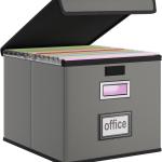 Huolewa Faux Leather File Organizer Box with Lid, Collapsible Hanging File Folder Box Organizer with Plastic Slides, Decorative Home/Office Filing System Boxes for File and Folders Storage